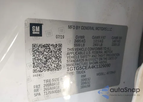 2019 GMC Canyon Sle из США, поврежденный, VIN 1GTG5CEA4K1329090